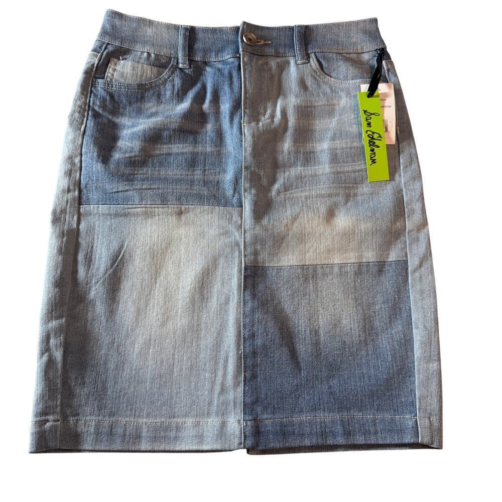 Sam Edelman Women's sz 4 Denim Skirt Patchwork Midi Bohemian Rhapsody NEW